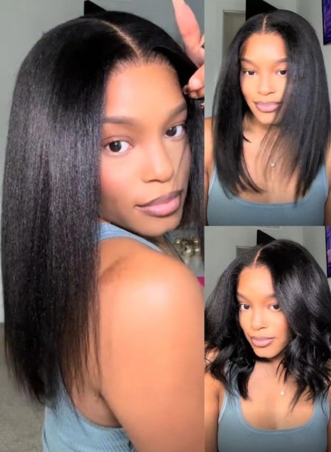 Nadula 13x4 HD Yaki Straight Bob Wig Human Hair Pre Everything Glueless Lace Front Wig with Ear Tape Pre Plucked Hairline Bleached Bye Bye Knots Ready to Go Short Yaki Bob Wig 150% Density 12inch - Image 1